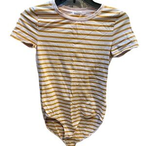 ❤️ GAP YELLOW STRIPED BODYSUIT TOP SIZE XS